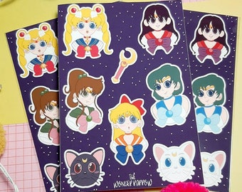 Sailor moon sticker sheet, anime stickers, Luna, artimus, nerdy stickers, kawaii stationery, cute gifts, bullet journal, gift ideas.