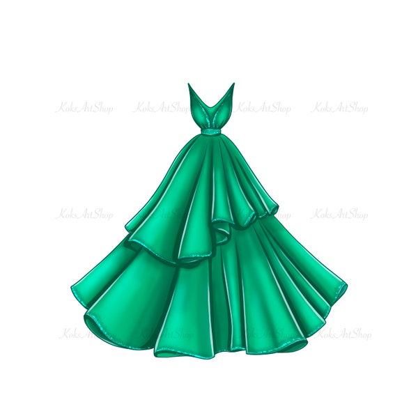 Emerald Green Dress PNG, Emerald green Clip art, Princess Dress Clipart, Princess style clipart, Dress Clipart, Green Dress PNG