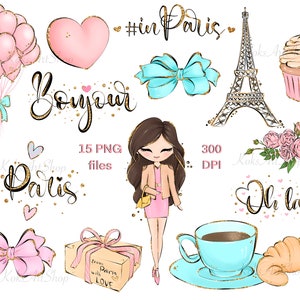 Paris PNG, Paris Clipart, Girl in Paris stickers, Girl in Paris clipart, Eiffel Tower clipart, Eiffel Tower PNG, Fashion Girl stickers