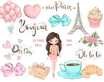 Paris PNG, Paris Clipart, Girl in Paris stickers, Girl in Paris clipart, Eiffel Tower clipart, Eiffel Tower PNG, Fashion Girl stickers