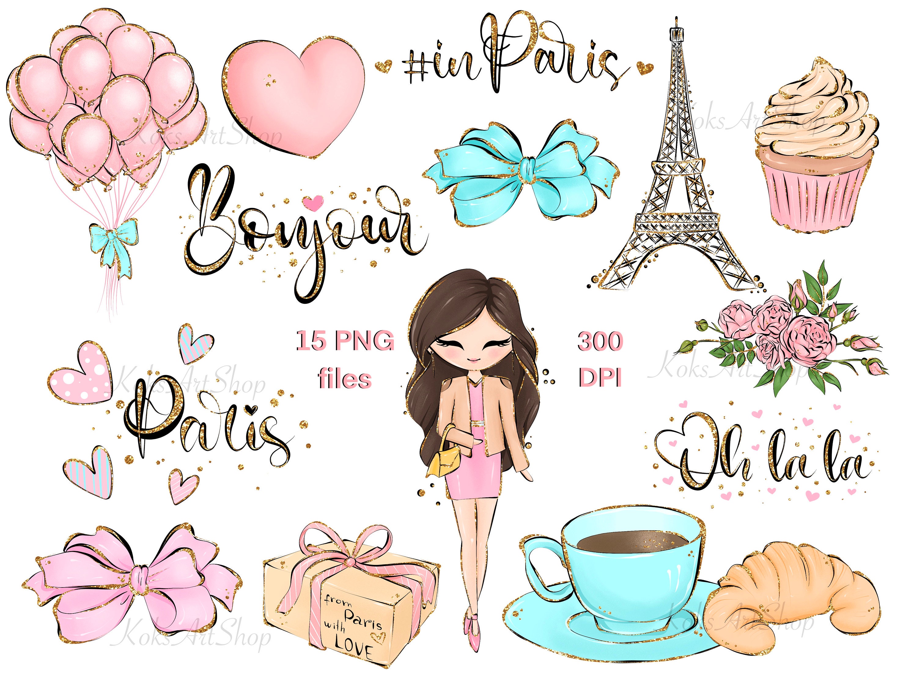 Paris PNG Paris Clipart Girl in Paris Stickers Girl in Etsy UK