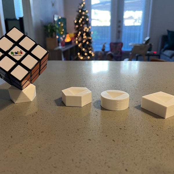 4 Pack RUBIK'S Cube Display Stand I Designs Included (small): Geode, Hexagon, Cube, Cylinder