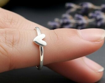 Heart Shape Sterling Silver 5 mm Band Ring Handmade Jewellery Gift of Love