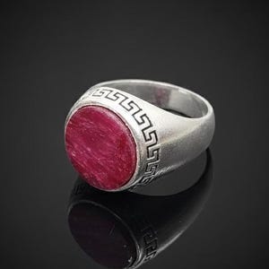 Indian Ruby Round Shape Gemstone Mens Ring 92.5 Sterling Silver Handmade Jewelry