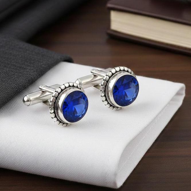 青い石のカフスボタン - Etsy 日本