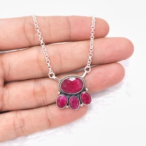 Indian Ruby Pendant , 925 Sterling Silver Pendant Necklace, Handmade Pendant, Faceted Gemstones, Necklace Pendant, Anniversary Gift For Her