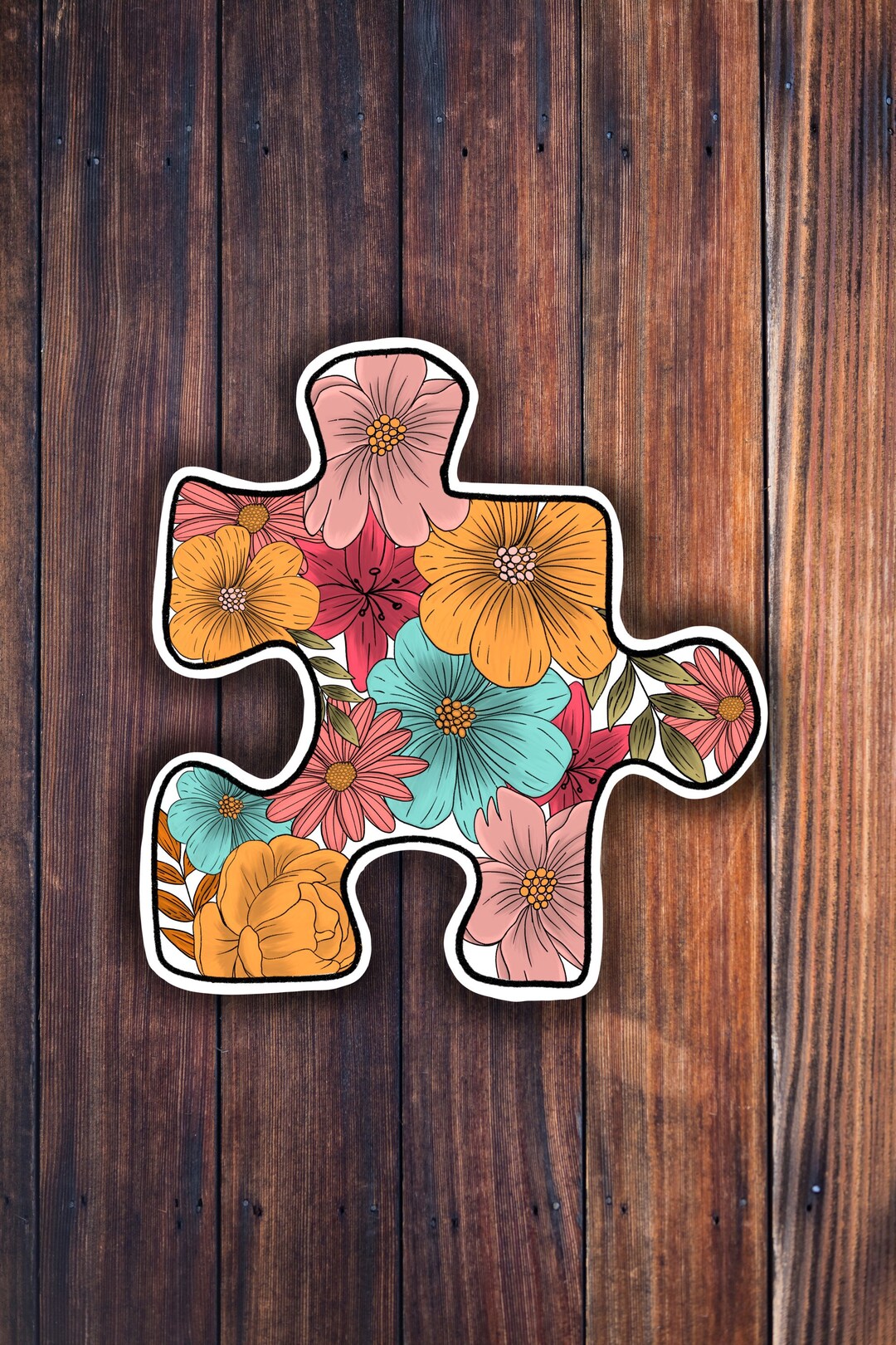 Floral Puzzle Piece Sticker Etsy
