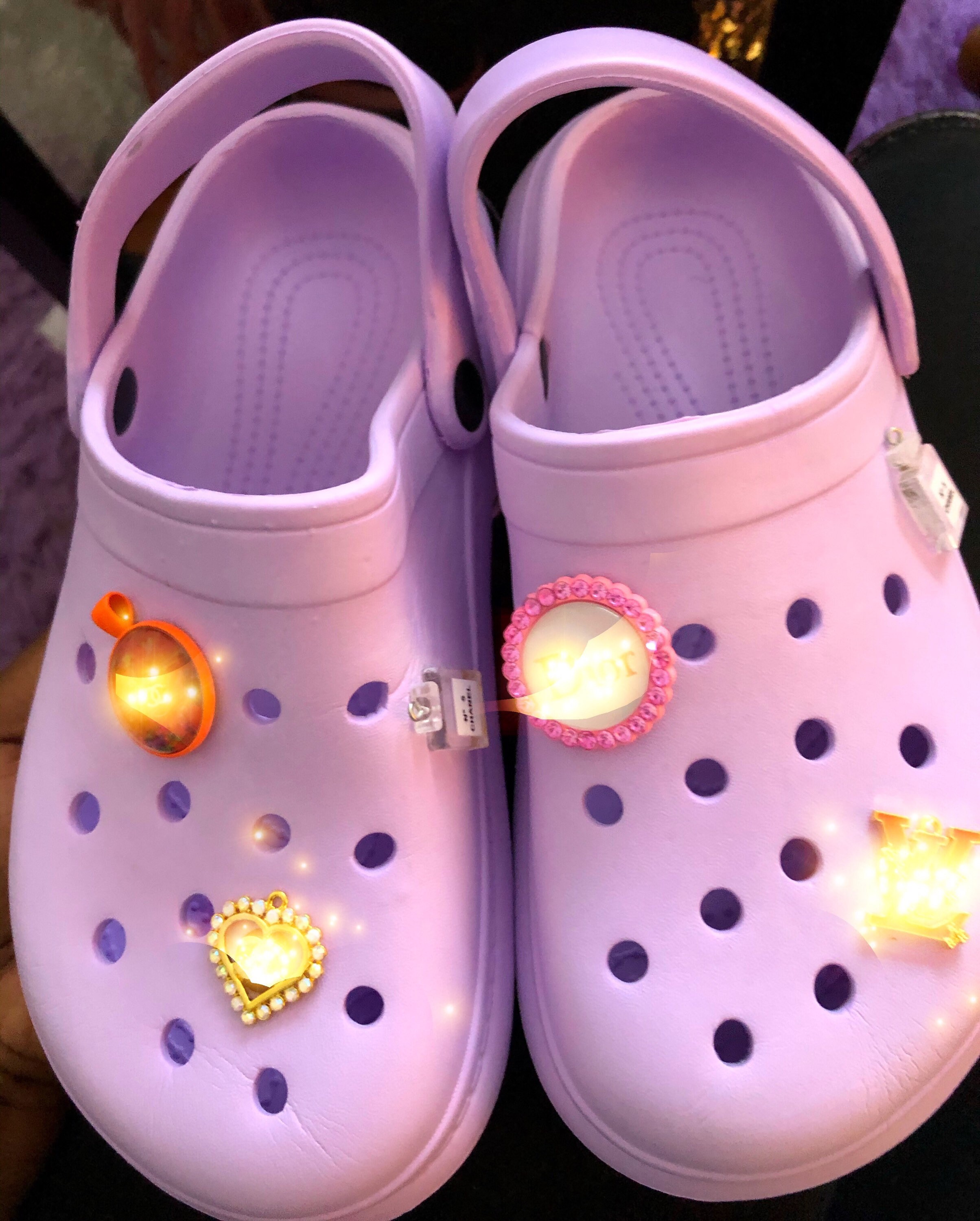 purple crocs with charms