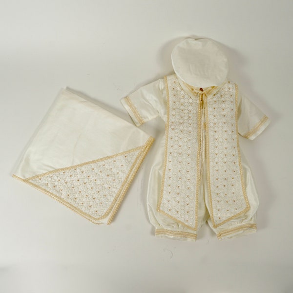 Baby boy christening gown with candle set