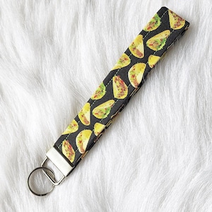 Taco Print Wristlet Keychain: Fabric Key Fob, Short Lanyard
