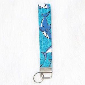 Wristlet Keychain - Fabric Key Fob Key Chain - Keychain Wristlet -Short Lanyard for Keys - Womens Keychain - Wrist Lanyard - Shark Print