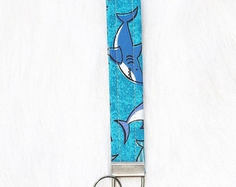 Shark Print Wristlet Keychain: Fabric Key Fob, Short Lanyard