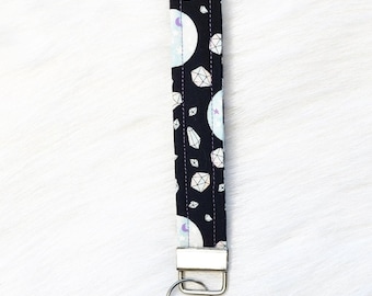 Wristlet Keychain - Fabric Key Fob Key Chain - Keychain Wristlet -Short Lanyard for Keys - Wrist Lanyard - Gems Gemstones Crystal Moon Ball