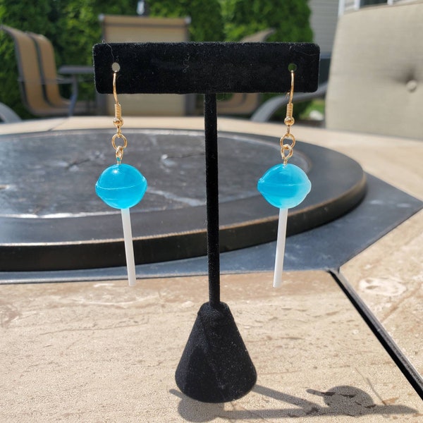 Handmade lollipop earrings/ blue lollipop dangle earrings