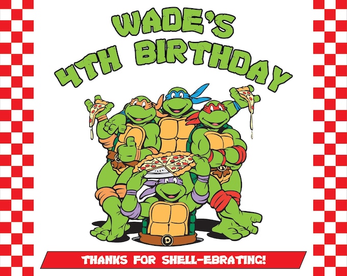 Fake Ninja Rurtle Label Ninja Turtles Pizza Box Label | Customized Birthday Party Favor Box ...