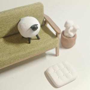 Handmade Ceramic Sheep Figurine: Whimsical Dollhouse Decor
