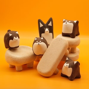 Handmade Mini Ceramic Dog Figurine: Husky, Malamute, Collie