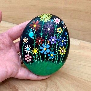 Hand-Painted Floral Rock | Custom Garden Art