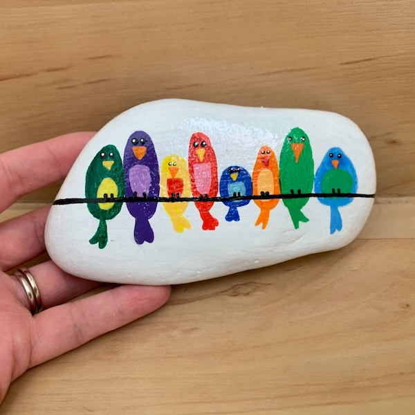 Hand-Painted Bird Rock | Custom Acrylic Painting