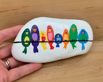 Hand-Painted Bird Rock | Custom Acrylic Painting