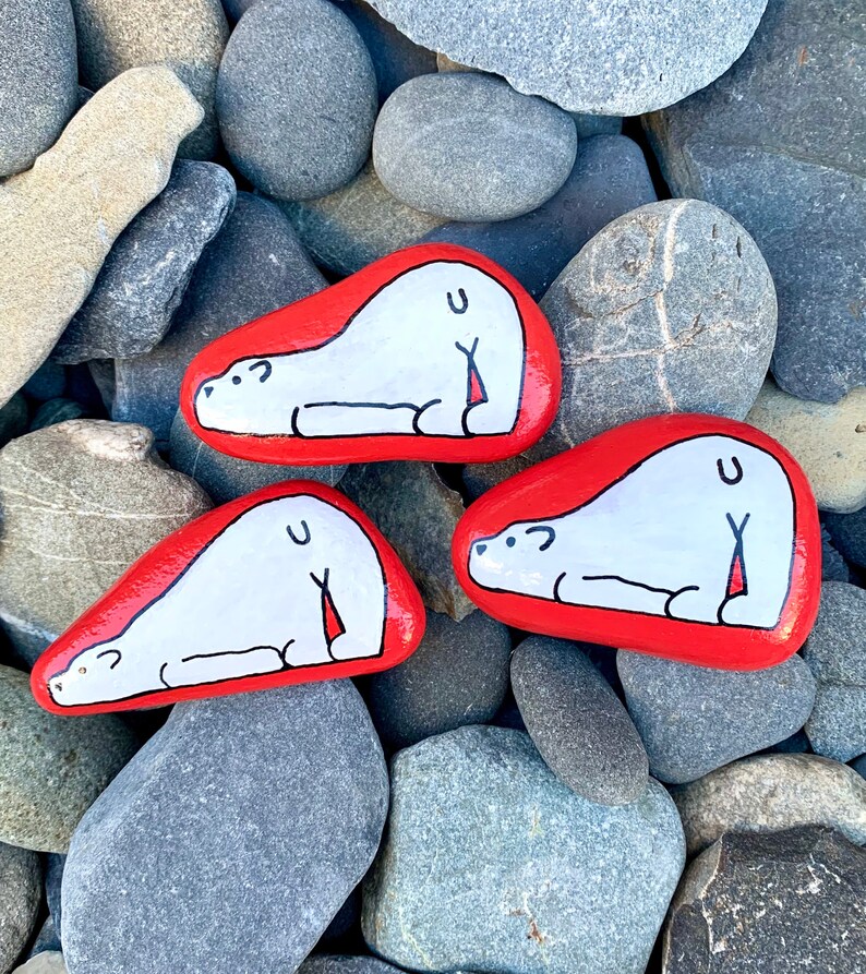 Hand Painted Rocks Animal Rocks Polar Bear Rock Personalized Rocks Alaska Rocks Polar Bear Booty
