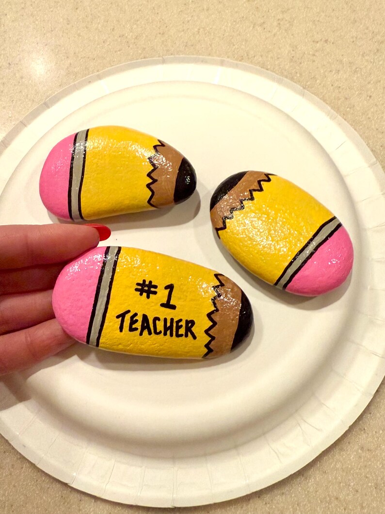Pencil Brain Rocks Hand Painted Pencil Rocks | Teacher Gift, Back to School Decor (set of ...