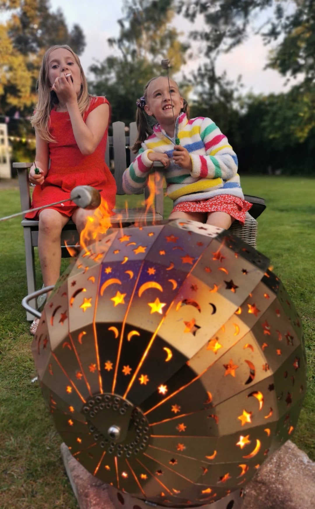 Fire Pit- Moon & Stars Fire Ball - Fire Globe With Hinged Opening