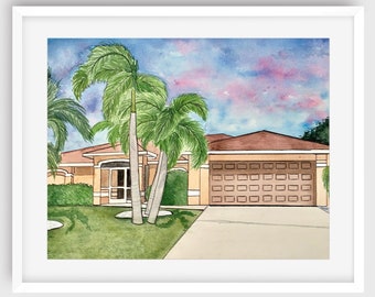 Housewarming gift first home, House Painting From Photo, Watercolor house painting,  Custom House Portrait, Closing Gift