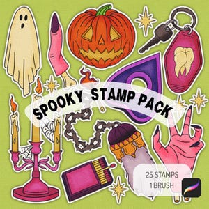 Spooky Procreate Stamp Brush Pack: Halloween Png Designs