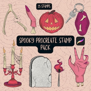 Spooky Procreate Stamp Pack, Procreate Tattoo Brushes, Spooky Tattoo Designs, Procreate Brush Pack, Procreate Brush Set, Tattoo Flash