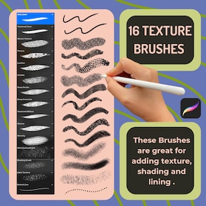 Conjunto de pinceles de textura para Procreate: 15 pinceles únicos para sombreado y detalle (descarga instantánea)