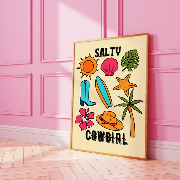 Coastal Cowgirl Wall art, Surf Poster,  Cowgirl Poster, Cowgirl Print,  Printable Western Wall Art, Preppy Room Decor, Rodeo Poster, Howdy