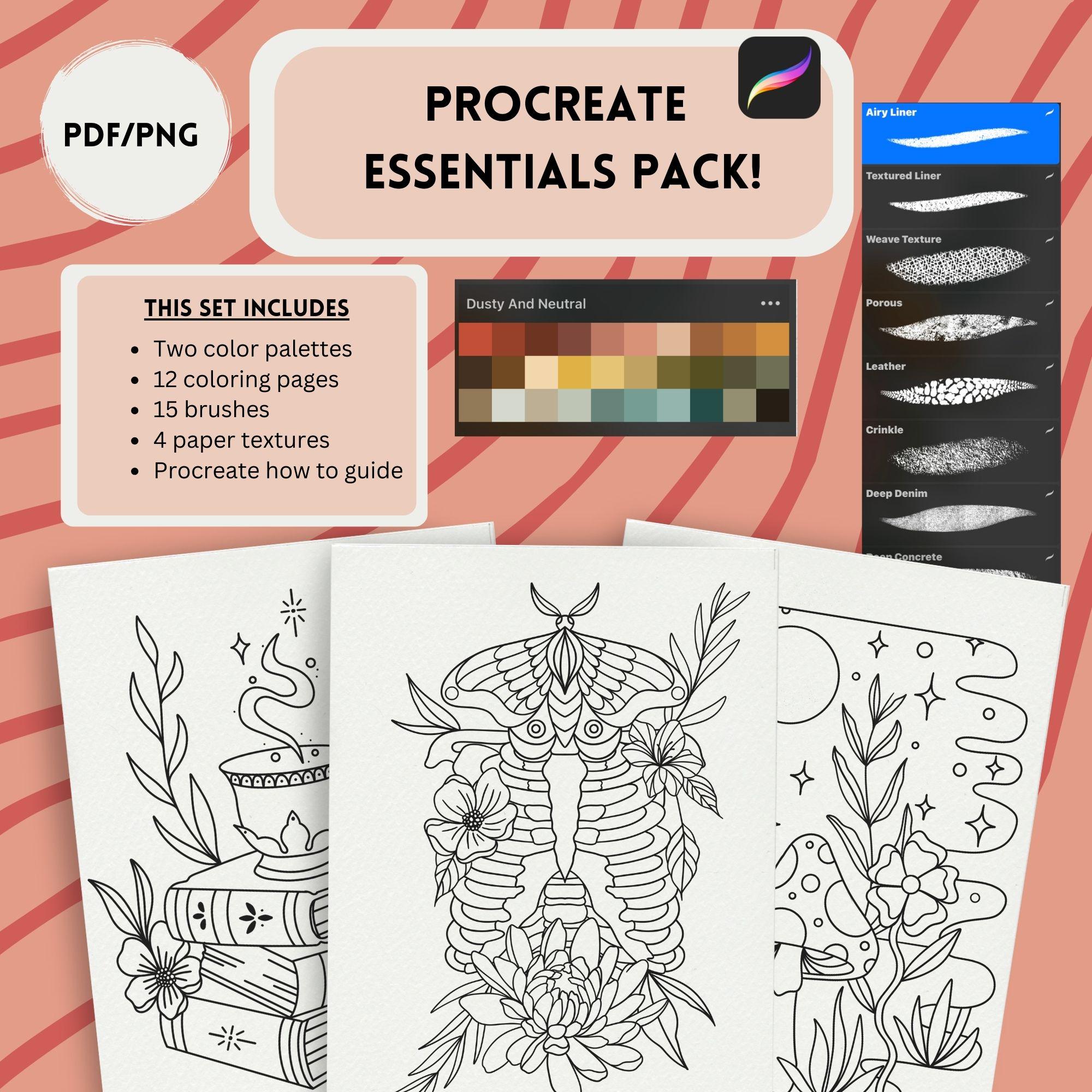 Procreate Tracing Workbook & Brush Set – Coloring Pages, Texture Brushes + Color Palettes