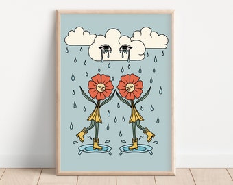 70s Floral Art Print: Groovy Retro Decor (Digital Download)
