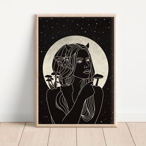 Witch Poster Moon Phases Wall Art Space Butterfly Phases of The Moon Poster Vintage Butterfly Poster Moody Botanical Art Witchy Home Decor