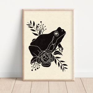 Frog Poster, Frog Printable Wall Art, Frog Nursery Decor Neutral Frog Print Cottage core Decor Retro Frog Wall Print Kids Room wall art