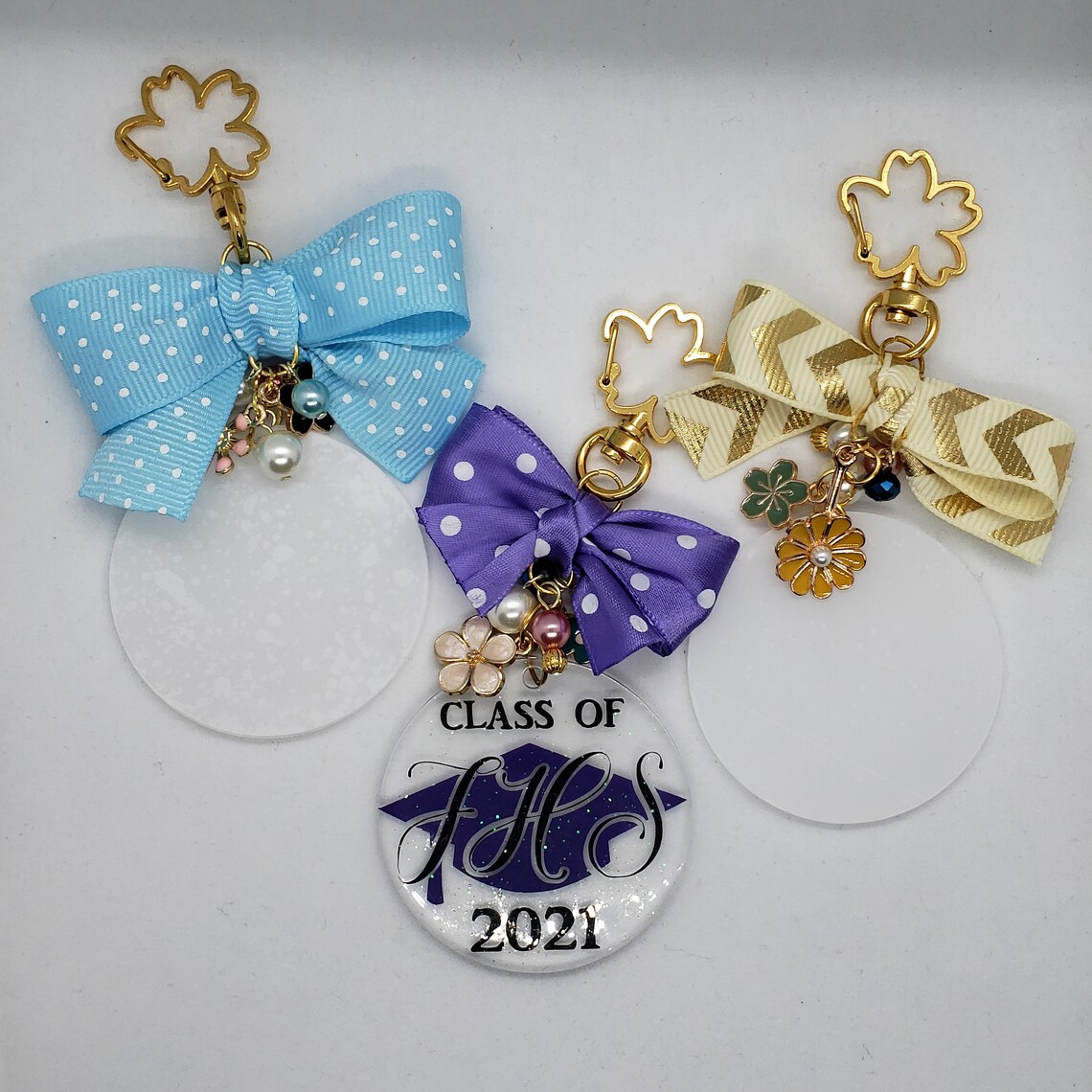 Acrylic Keychain with Bow and Charm UV Resin seal Etsy