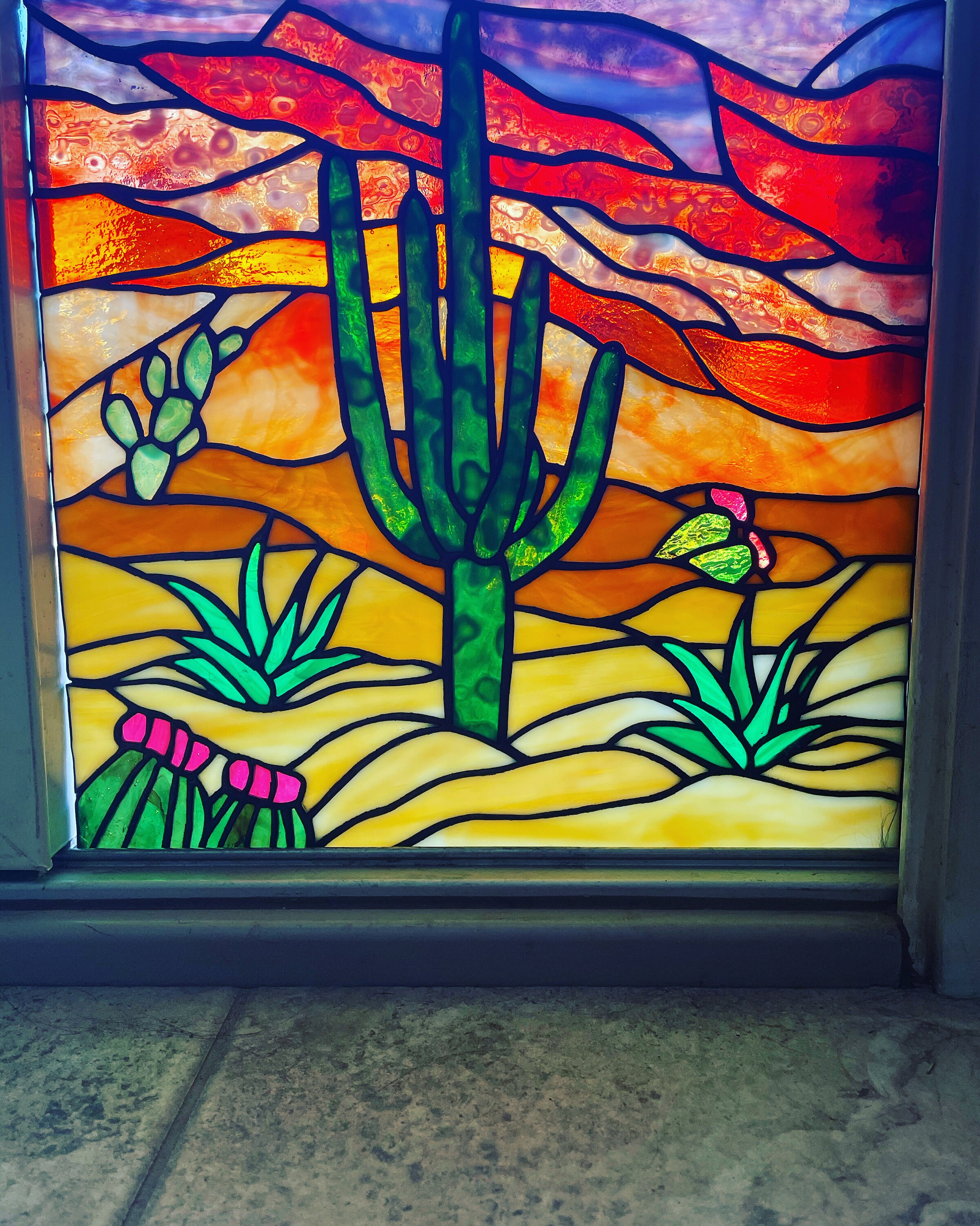 Tiffany Style Desert Scene Stained Glass Window Etsy