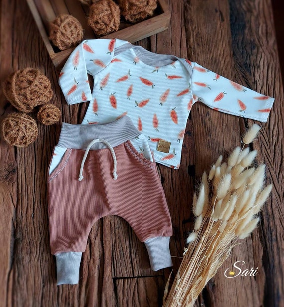 Baby Set “Carrot” Size 56 outfit pump pants long-sleeved shirt made of rib knit jersey handmade