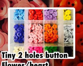 Tiny Flower Heart Buttons: Colorful 2-Hole Sewing Buttons (12/Order)