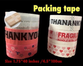 Cinta de embalaje frágil "Thank You": Estampado de corazones, para pequeñas empresas (4,4 x 101 cm)
