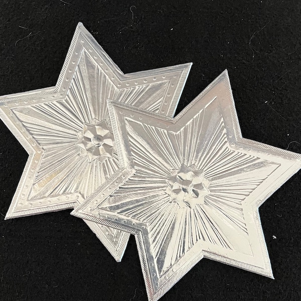 pair GIANT STARS 5 1/2" across Silver Dresden Trim paper craft art supply German lace die cuts ornament