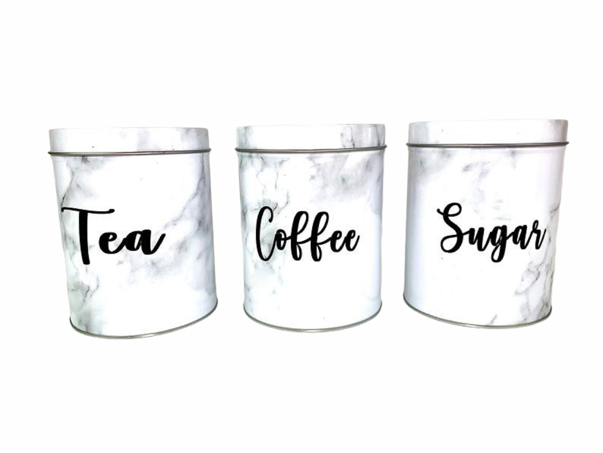 Set of 3 Marble Effect Tin Tea Coffee Sugar Canisters Grey or Etsy