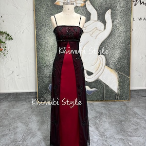 Handmade Beaded Prom Dress,Vintage Black and Red Party Dress