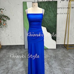 Square Neckline Vintage Blue Prom Dress