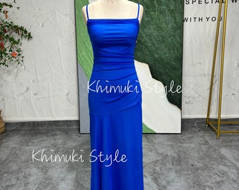 Square Neckline Vintage Blue Prom Dress