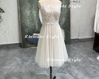 Elfenbeinspitze Tüll Kurzes Brautkleid: informeller Vintage-Stil