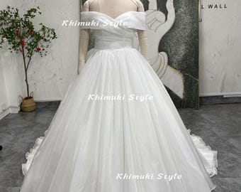 Off the Shoulder Plus Size Wedding Dress: Ivory Soft Organza