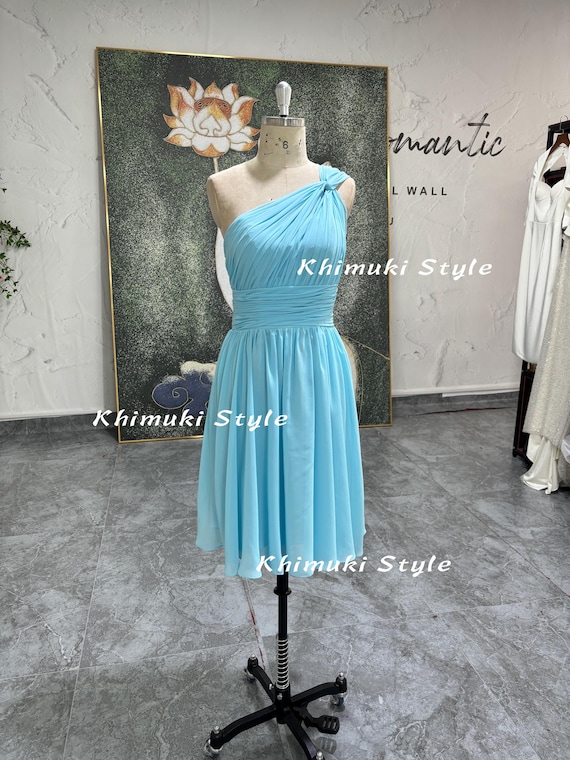 Knee Length One Shoulder Light Blue Bridesmaid Dress - Etsy
