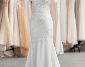 Mermaid Off Shoulder Sleeve Ivory Wedding Dress